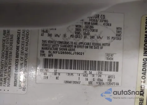 2006 Lincoln Navigator Luxury/Ultimate из США, поврежденный, VIN 5LMFU28566LJ19021